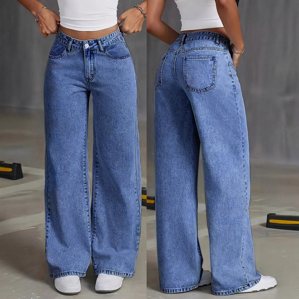 High‑Waist Wide‑Leg Denim Pants S‑5XL – Loose Straight Fit Cotton Jeans for Spring & Autumn