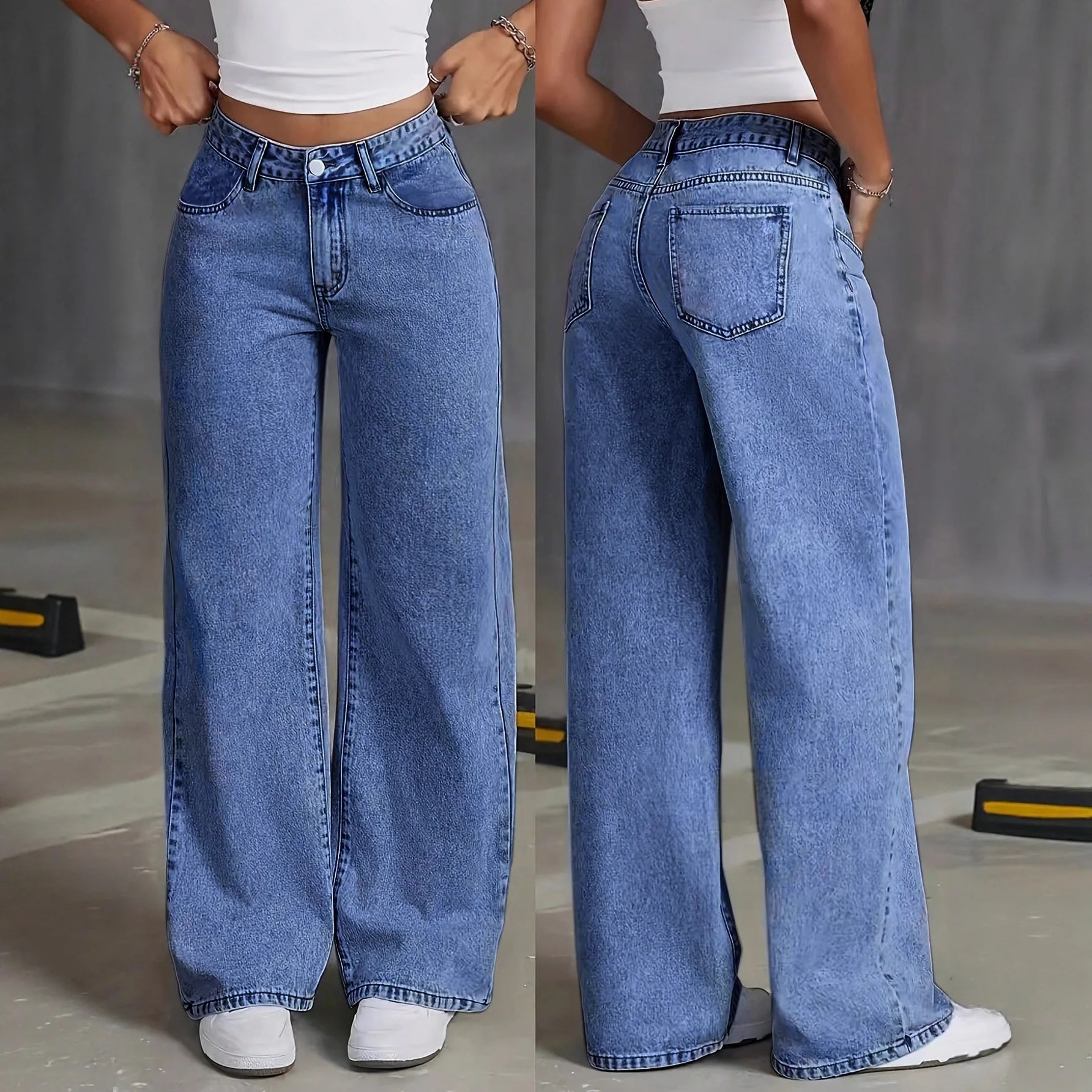 High‑Waist Wide‑Leg Denim Pants S‑5XL – Loose Straight Fit Cotton Jeans for Spring & Autumn