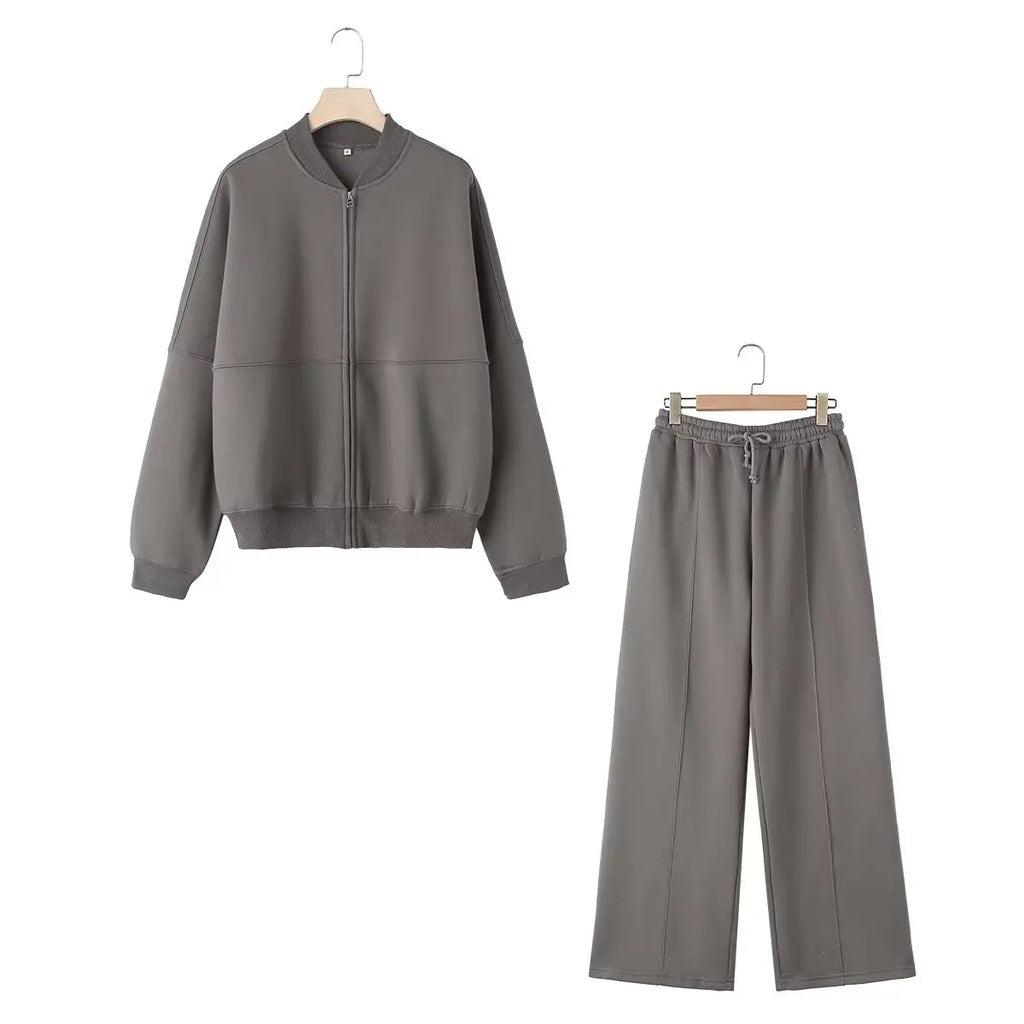Damen 2-teiliges Set – Bomberjacke mit Reißverschluss & Weite Hose, Streetwear
