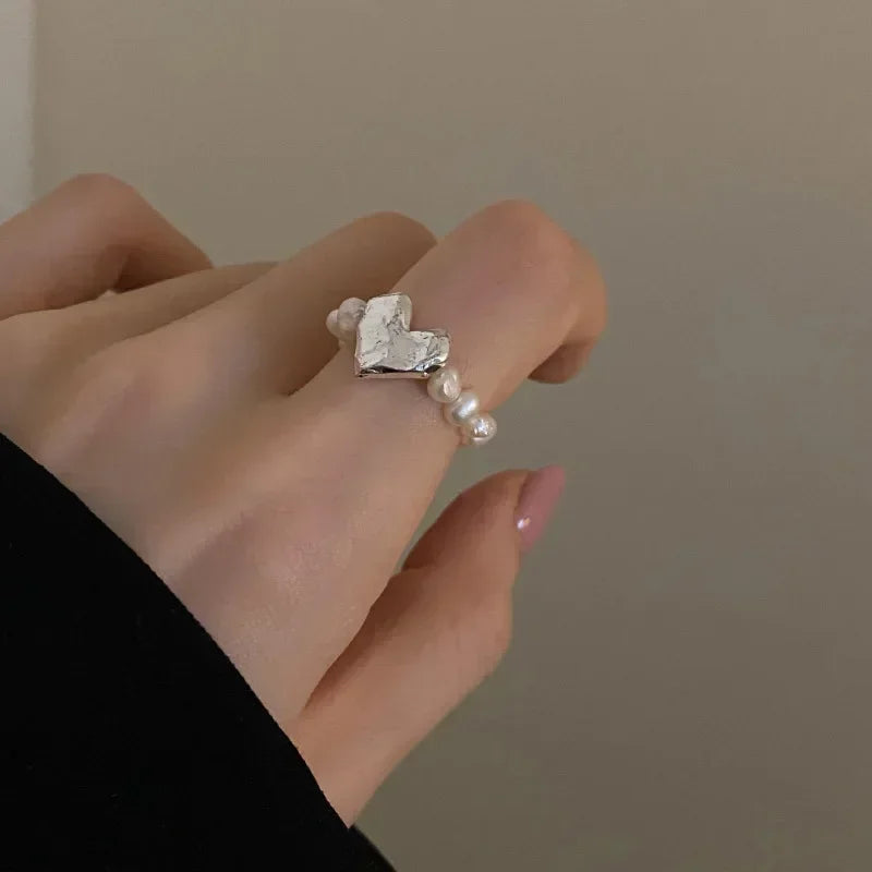 Perlenring für Damen – Korean Style, Herz-Design, Verstellbar