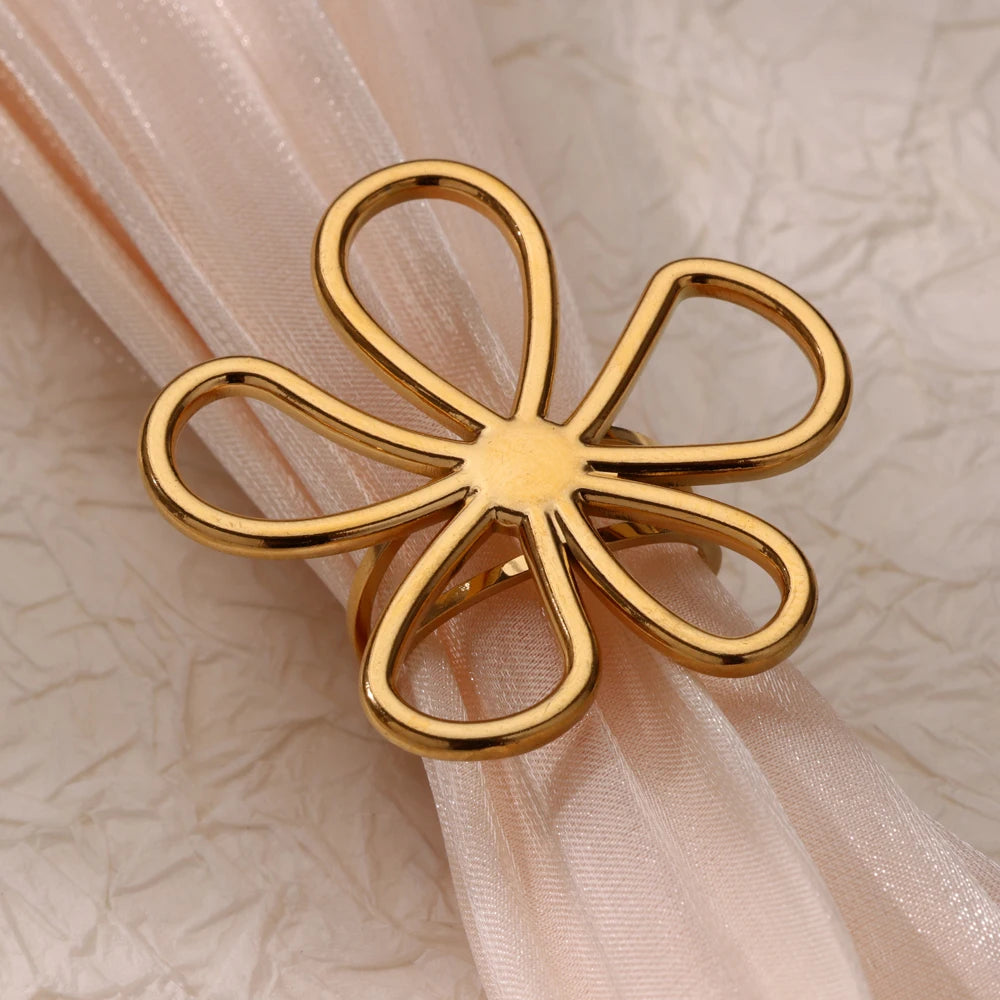 Damen Edelstahl Blumen Ring – Offen, Gold Farbe, Trendy, Modeschmuck, Geschenk