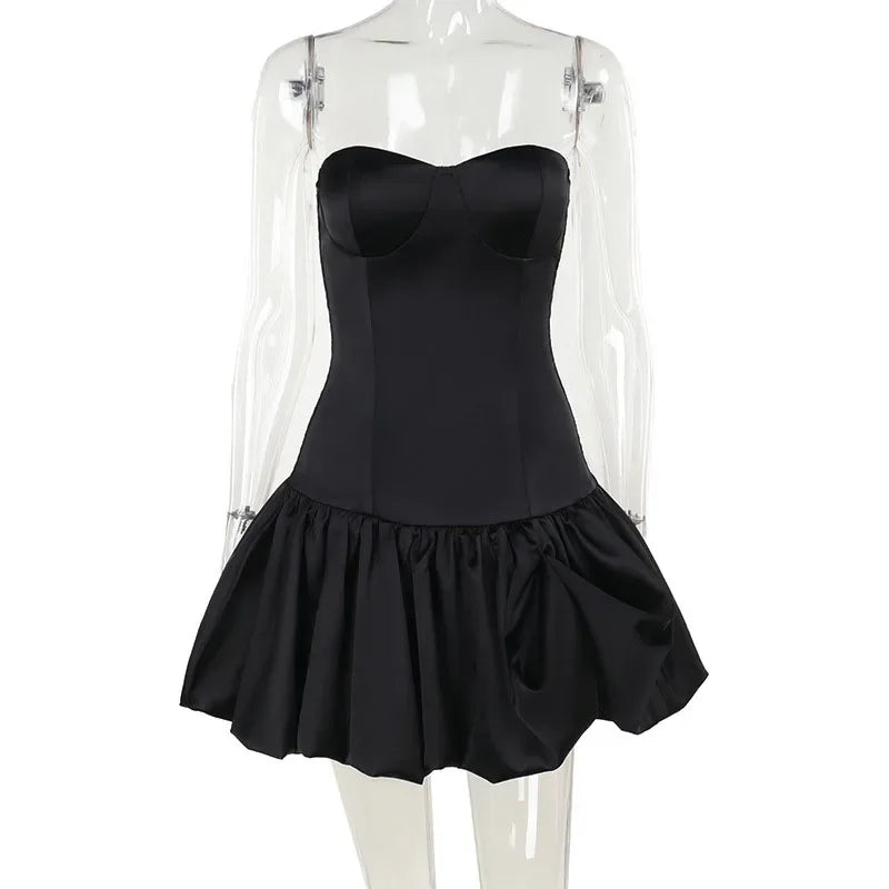 Elegantes Trägerlos Minikleid für Damen – A-Linie, Rüschen, Party & Abend