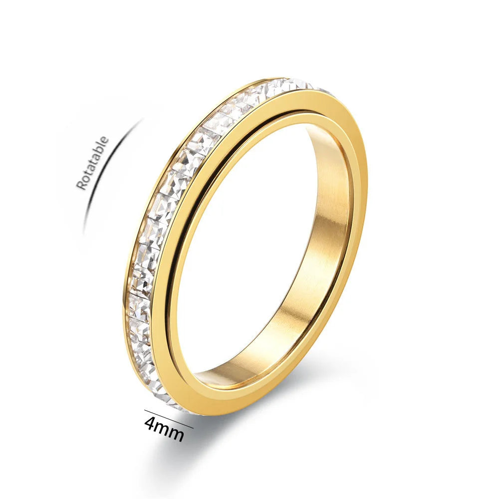 Anti-Stress Spinner Ring für Damen – 4mm, Edelstahl, Gold & Silber, Zirkonia