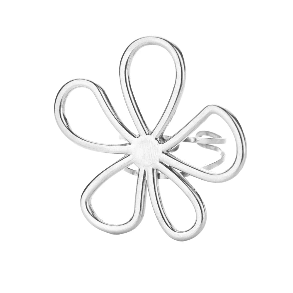 Damen Edelstahl Blumen Ring – Offen, Gold Farbe, Trendy, Modeschmuck, Geschenk
