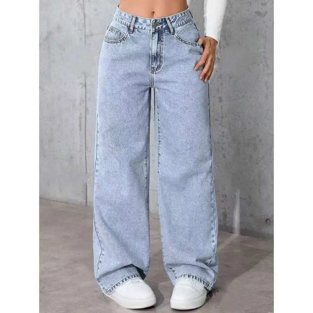 Women's High‑Waist Wide‑Leg Jeans S‑5XL – Plus‑Size Straight Loose Pants