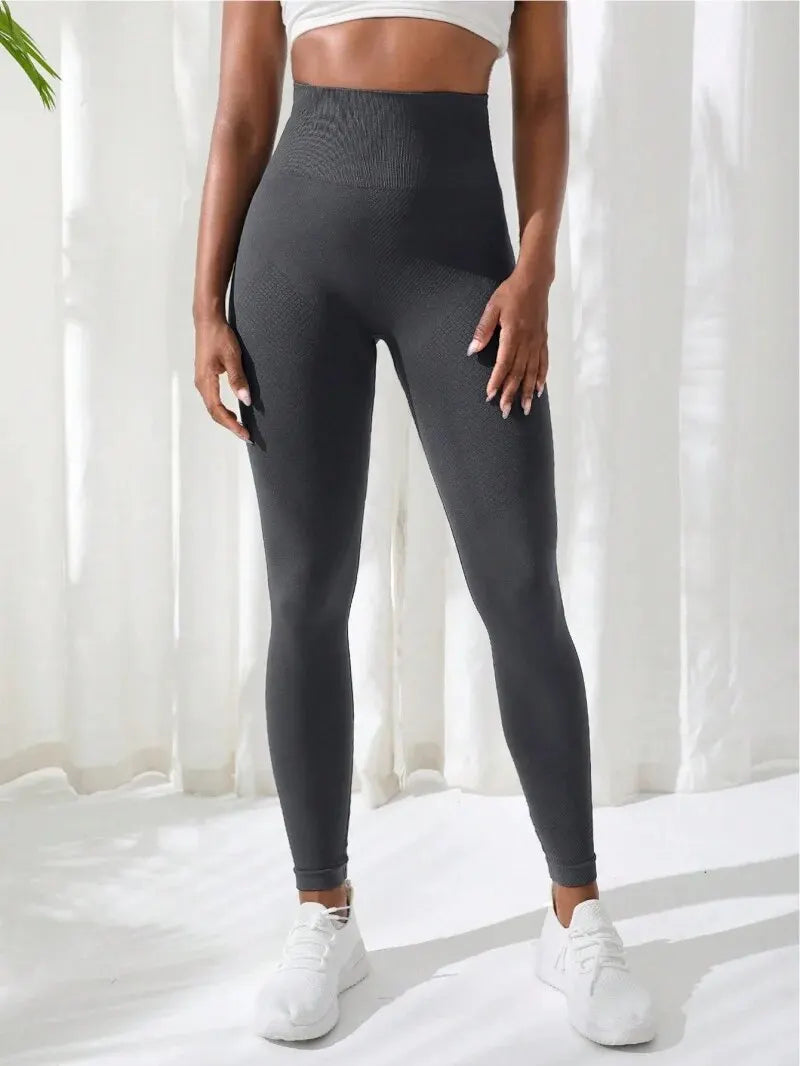 Seamless Knit Women Pants High Waist Stretchy Yoga Leggings Gym Workout Athletic Sports Fitness Trousers
