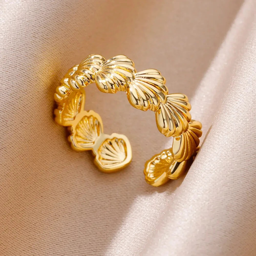 Edelstahl Ringe für Damen – 316L, Verstellbar, Muschel-Design