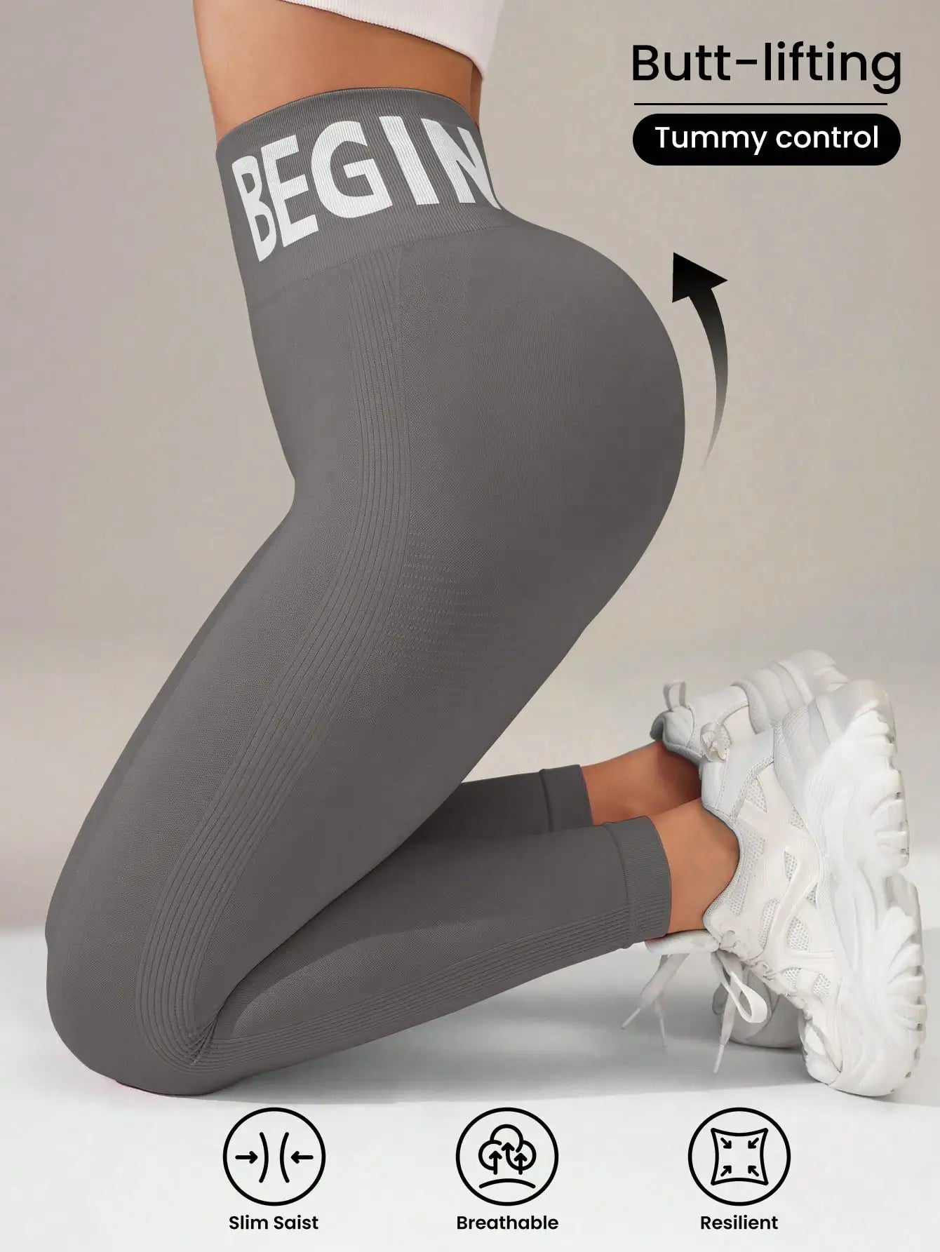 Seamless Yoga Leggings – Waistband Lettering, Butt‑Lifting Quick‑Dry Tights
