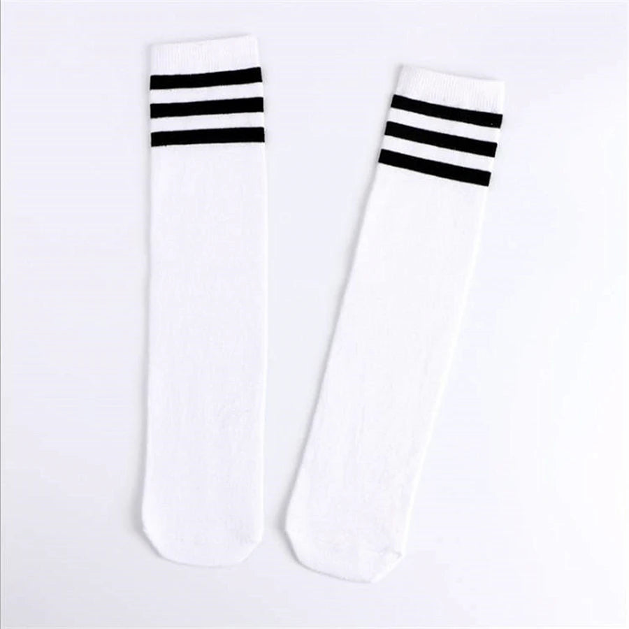 Kids Knee High Socks For Girls Boys Football Stripes Sports Old School White Socks Skate Children Baby Long Tube Cheer Socks