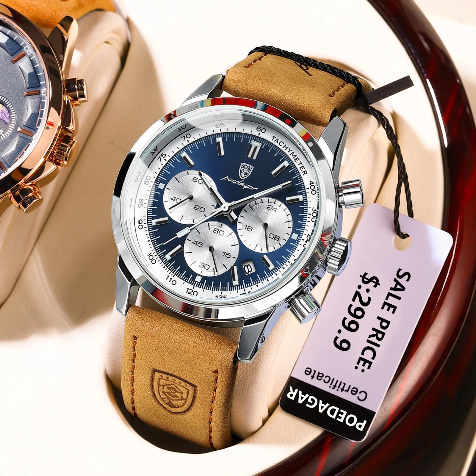 Herren-Chronograph Luxusuhr – Wasserdicht, Lederarmband, Quarz