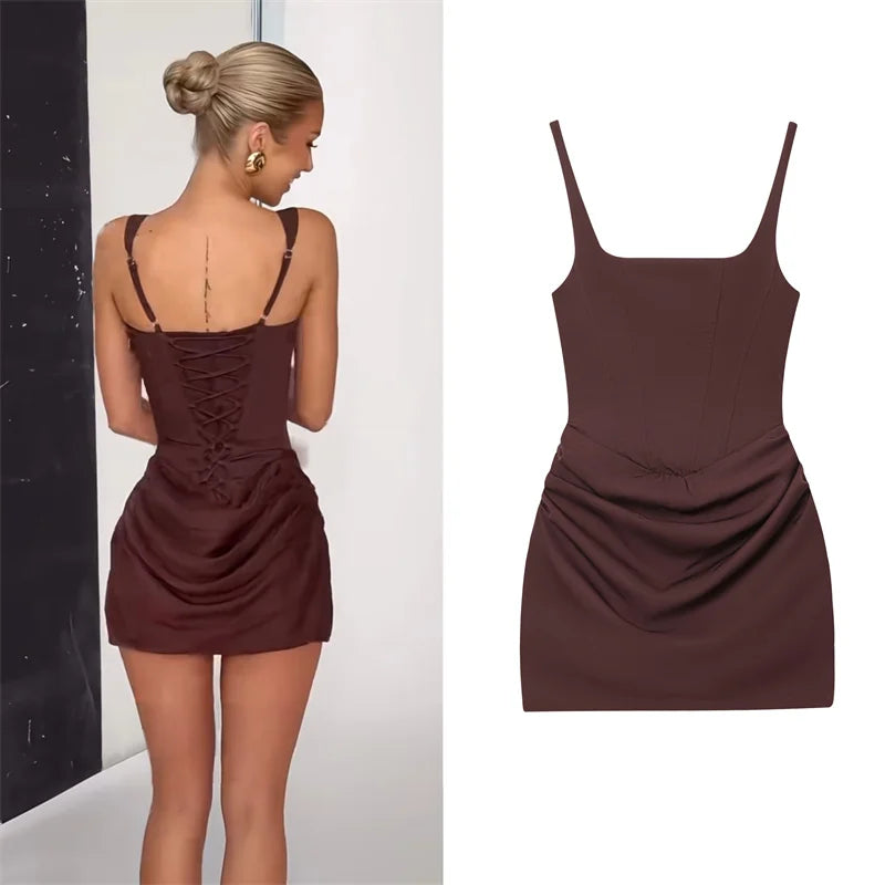 Damen Bodycon Minikleid – Träger, Sexy, Schnürdetails, Herbst 2025