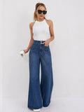Womens Jeans Baggy Jeans Wide Pants High Waist Loose Fit Two Button Solid Color Wide Leg Denim Trousers For Ladies