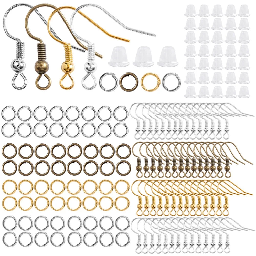 300-teiliges Ohrringe-Bastelset – Haken, Biegeringe, Gummistopper, Hypoallergen
