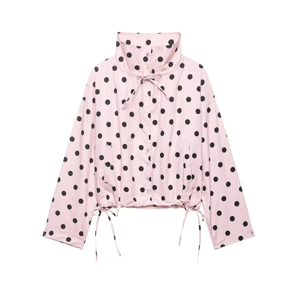 Damen Jacke – Polka Dot, Stehkragen, Einreihig, Schnürung, Streetwear