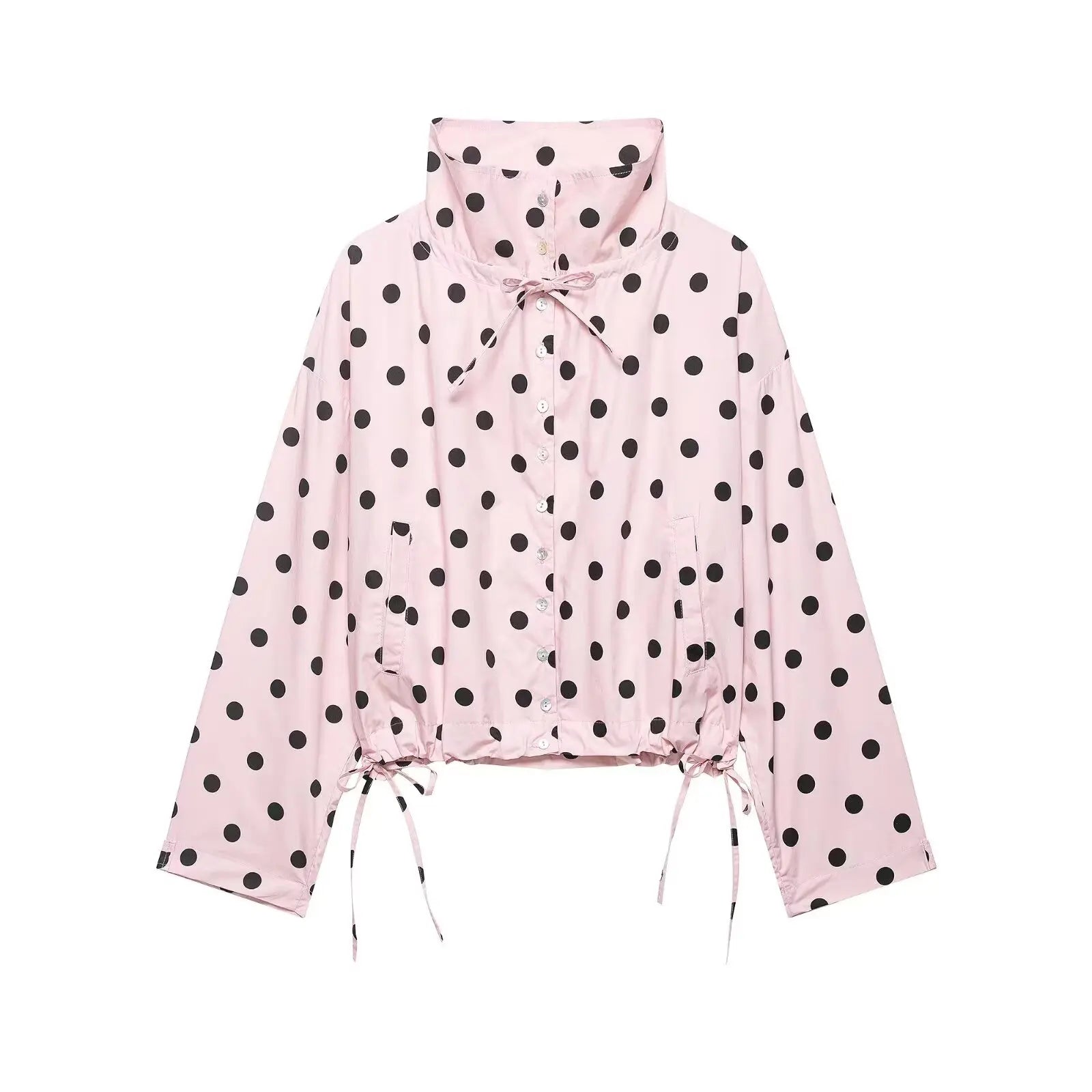 Damen Jacke – Polka Dot, Stehkragen, Einreihig, Schnürung, Streetwear