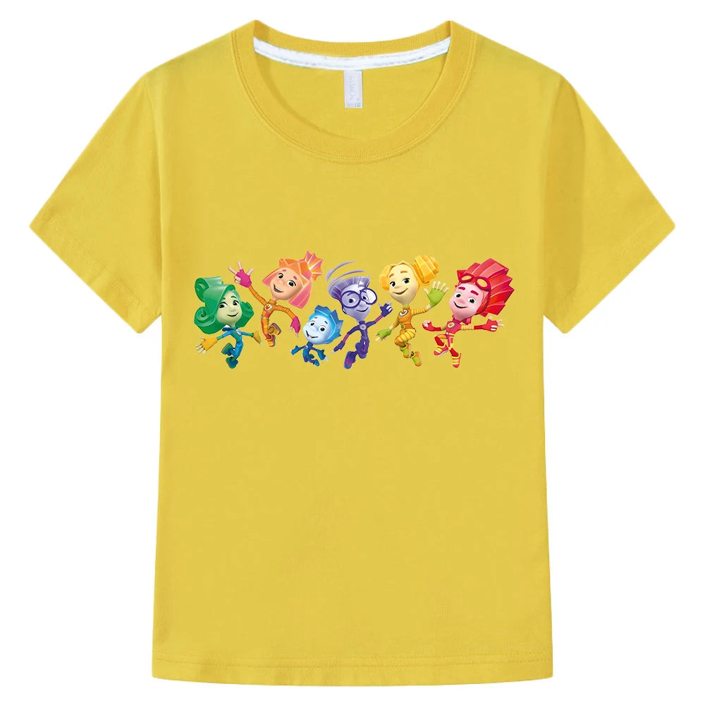 Kids Summer T-shirts for Boys Girls Tops Cartoon The Fixies Witch Wizard Funny T Shirt Girls Short Sleeves Cotton Children Tees