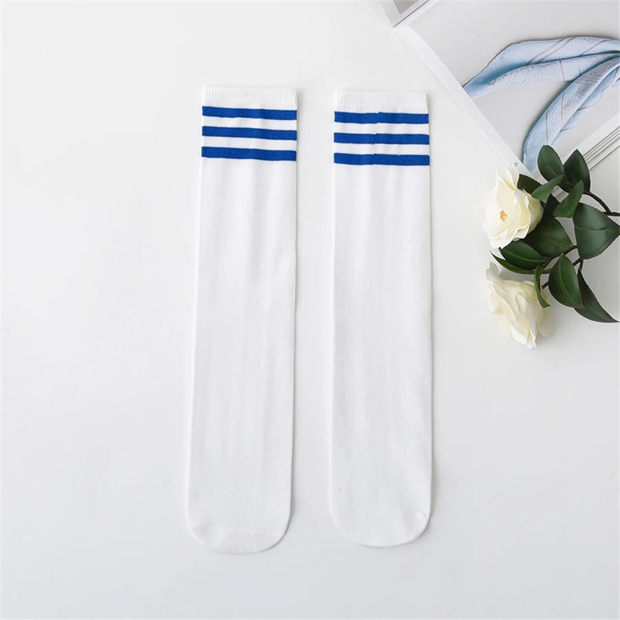 Kids Knee High Socks For Girls Boys Football Stripes Sports Old School White Socks Skate Children Baby Long Tube Cheer Socks