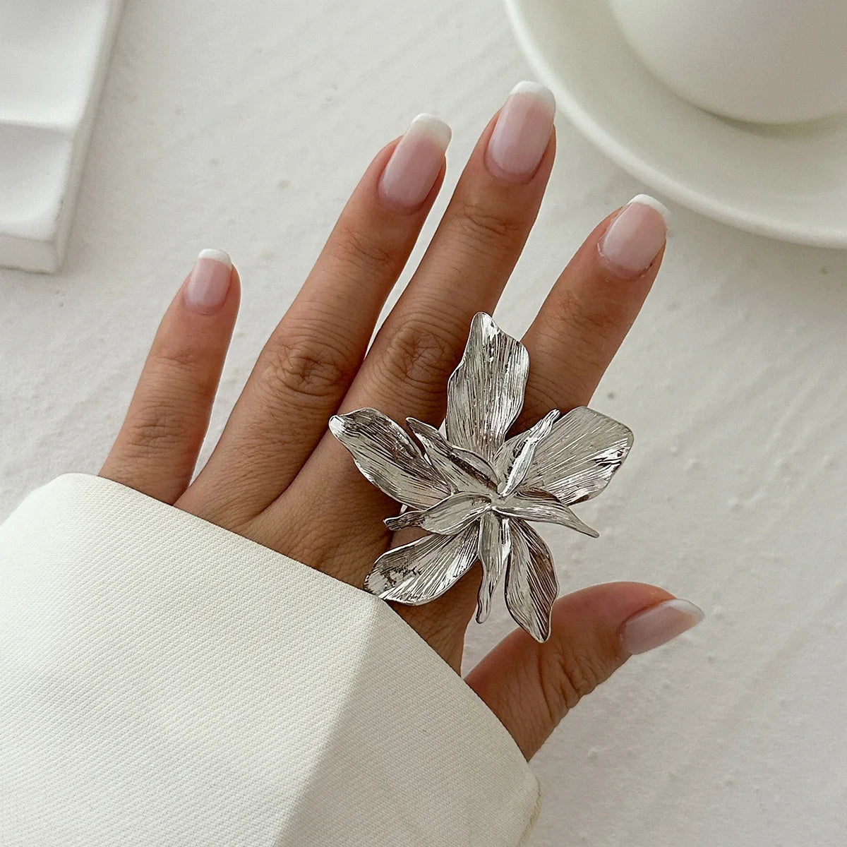 Damen Blumen Ring & Ohrringe – Doppellagig, Punk, Verstellbar, Modeschmuck
