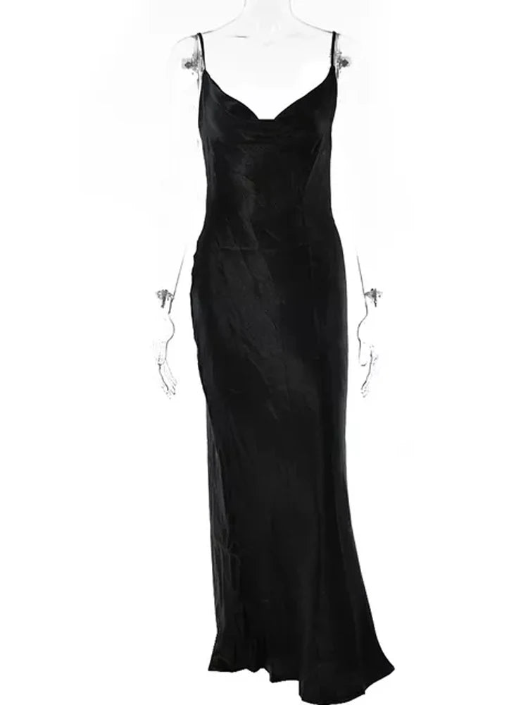 Damen Satin Maxi Kleid – Träger, Rückenfrei, Schnürung, Trompete, Abend & Party