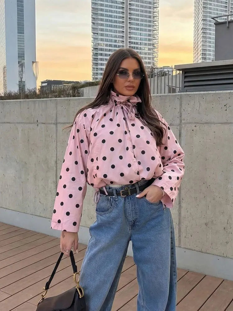 Damen Jacke – Polka Dot, Stehkragen, Einreihig, Schnürung, Streetwear