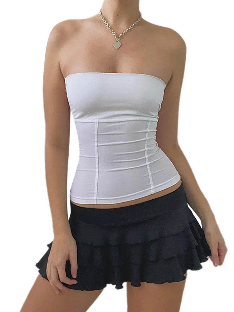 Damen Y2K Tube Top – Korsett, Schulterlos, Ärmellos, Slim Fit, Sommer