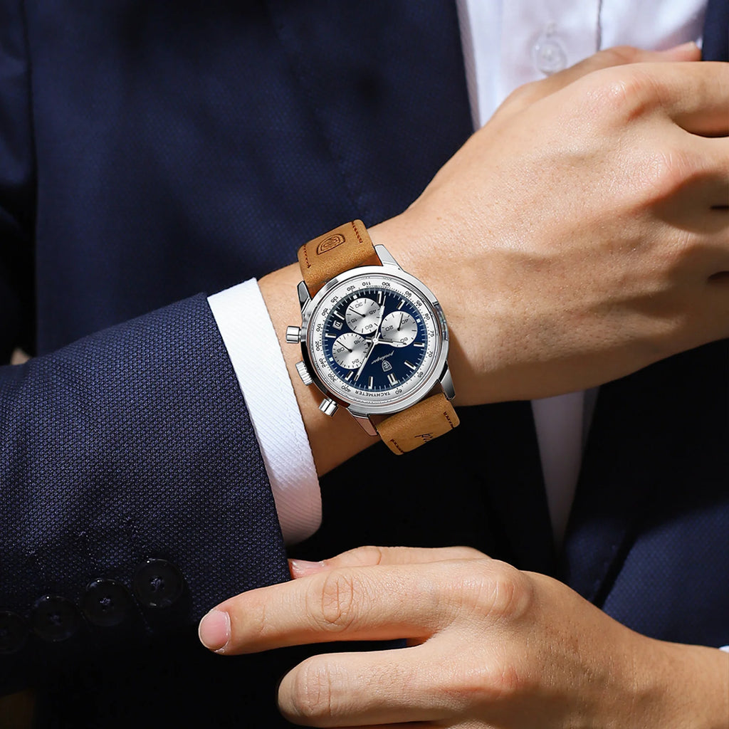 Herren-Chronograph Luxusuhr – Wasserdicht, Lederarmband, Quarz