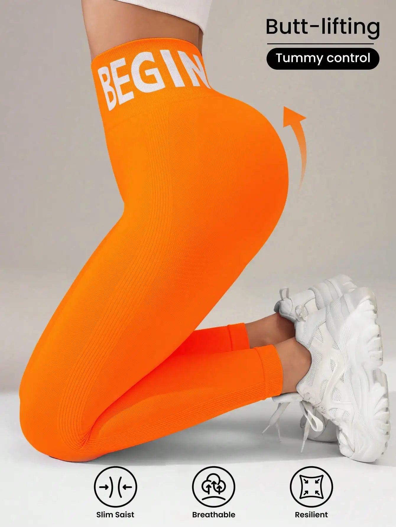 Seamless Yoga Leggings – Waistband Lettering, Butt‑Lifting Quick‑Dry Tights