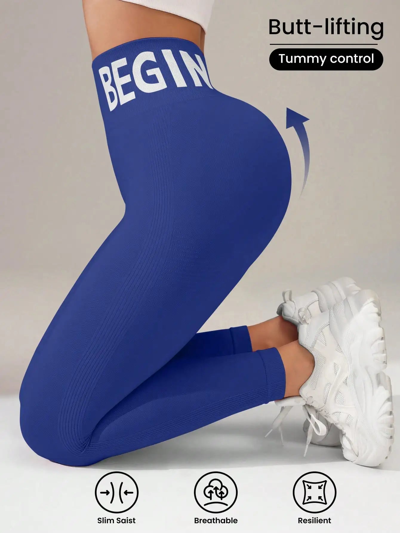 Seamless Yoga Leggings – Waistband Lettering, Butt‑Lifting Quick‑Dry Tights