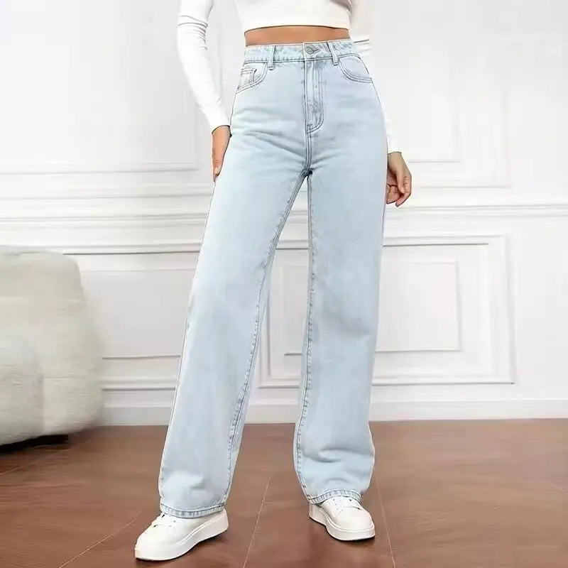 Schwarz‑Graue High‑Waist Wide‑Leg Damenjeans – Lockerer, Figurschmeichelnder Straight‑Leg Fit