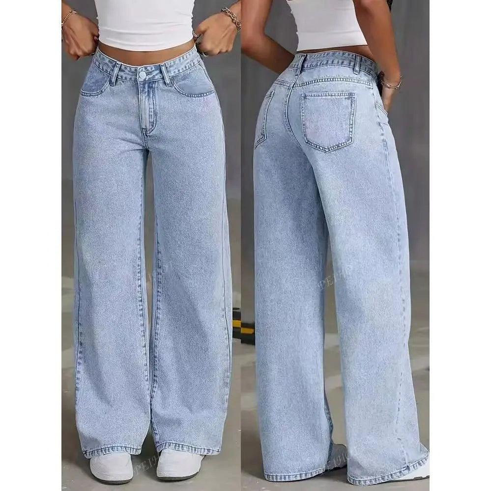 Women's High‑Waist Wide‑Leg Jeans S‑5XL – Plus‑Size Straight Loose Casual Pants