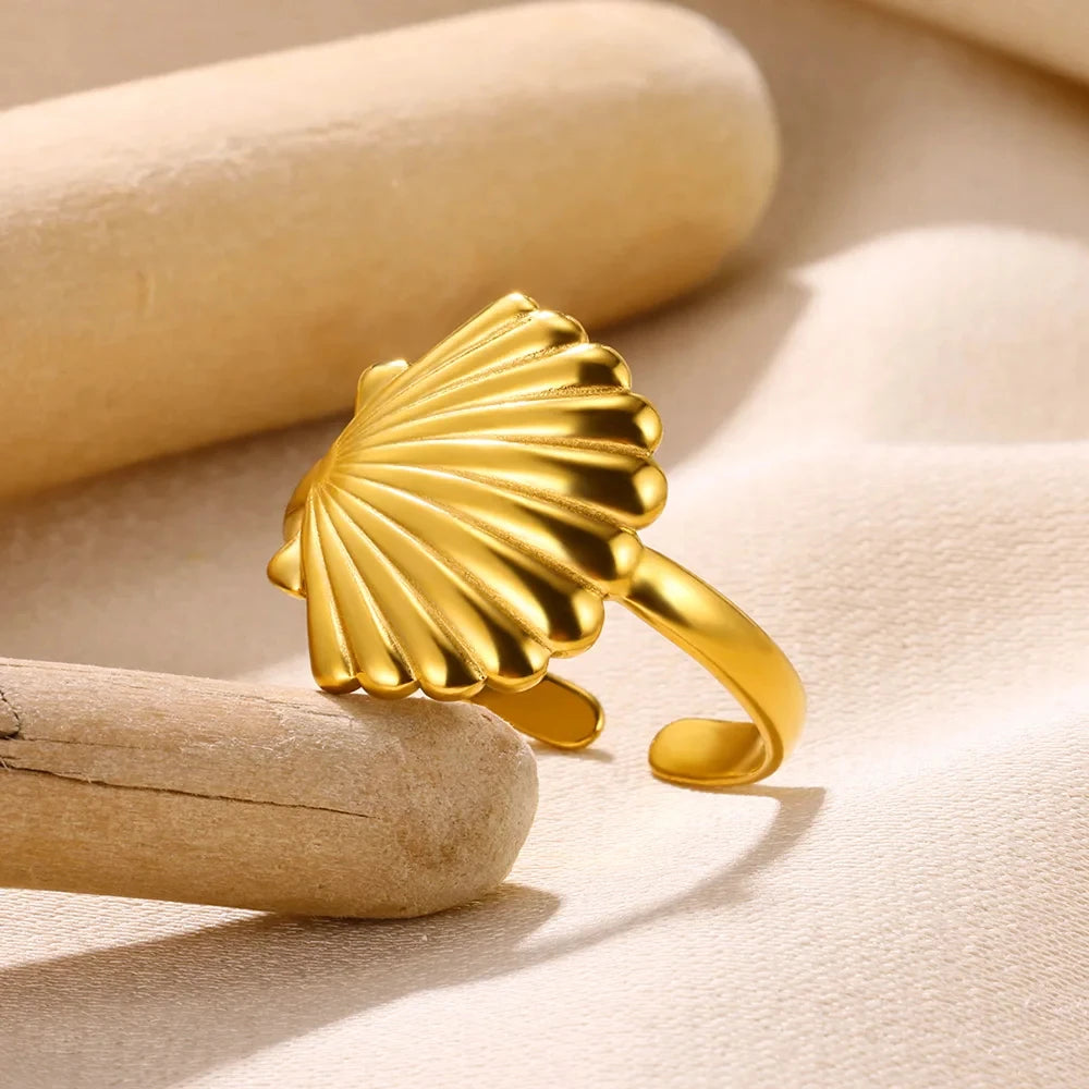 Edelstahl Ringe für Damen – 316L, Verstellbar, Muschel-Design