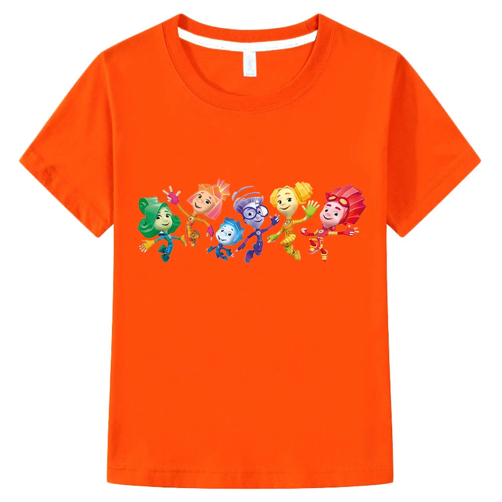 Kids Summer T-shirts for Boys Girls Tops Cartoon The Fixies Witch Wizard Funny T Shirt Girls Short Sleeves Cotton Children Tees