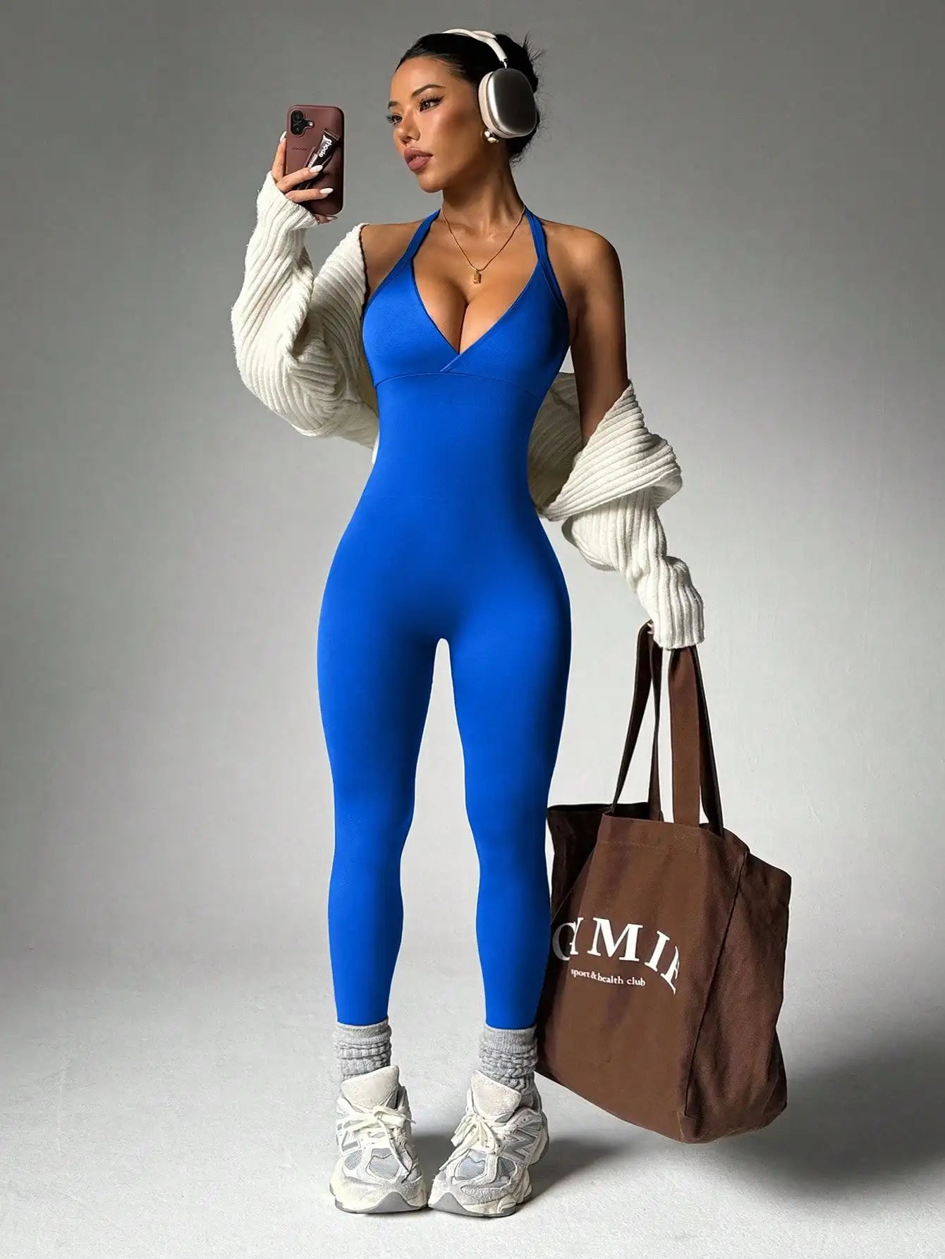 Solid Color High‑Elasticity Sports Set – Sleeveless Backless Yoga Top & Compression Leggings