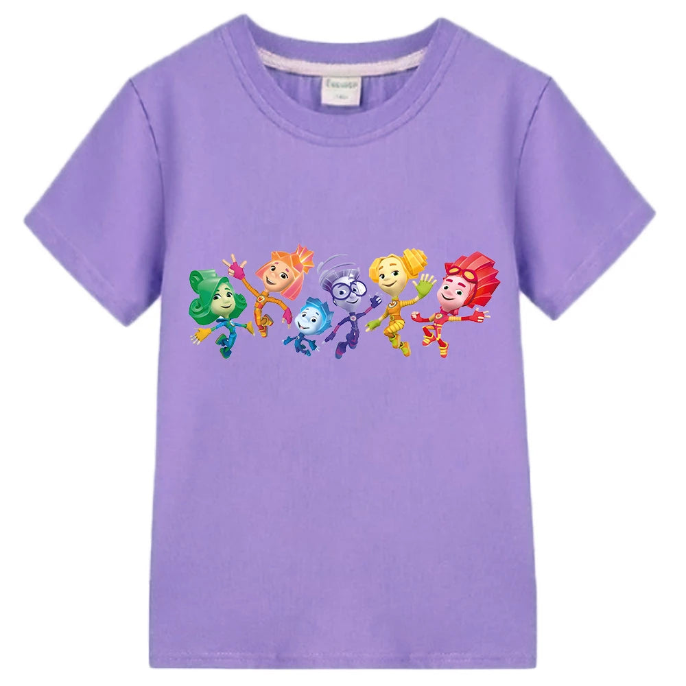 Kids Summer T-shirts for Boys Girls Tops Cartoon The Fixies Witch Wizard Funny T Shirt Girls Short Sleeves Cotton Children Tees