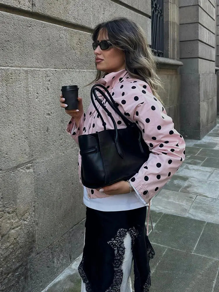 Damen Jacke – Polka Dot, Stehkragen, Einreihig, Schnürung, Streetwear