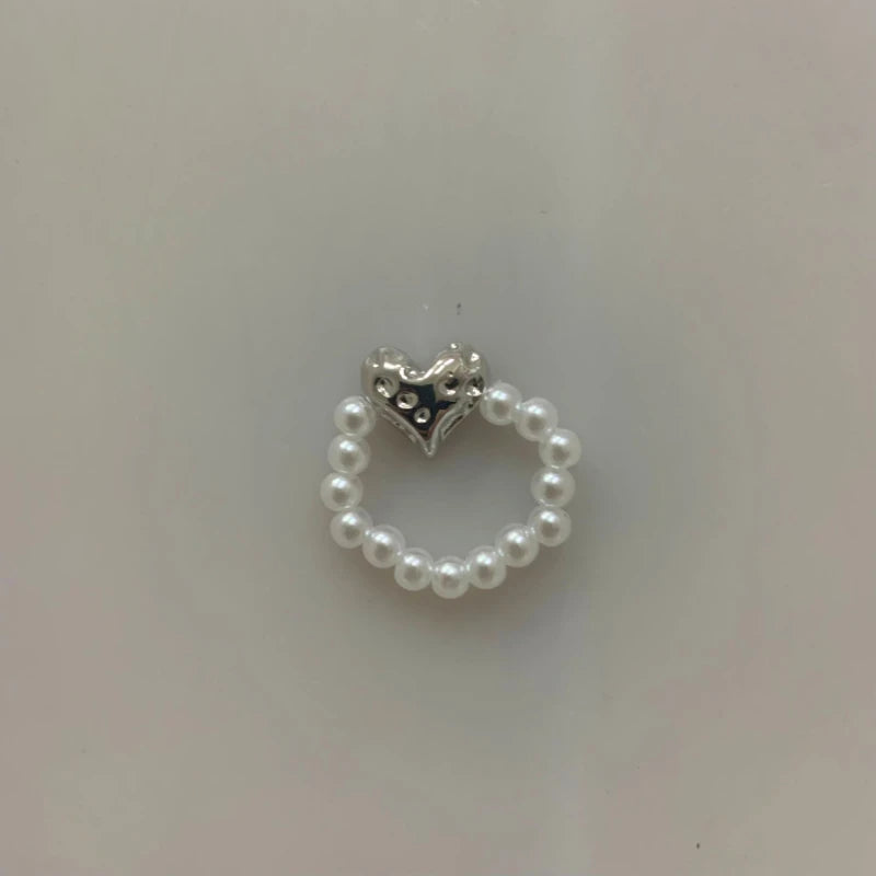 Perlenring für Damen – Korean Style, Herz-Design, Verstellbar