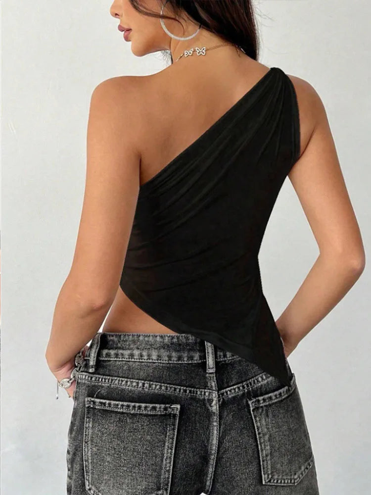 Damen Tank Top – Asymmetrisch, Slim Fit, Einfarbig, Sommer 2025