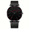 Minimalistisches Herren-Armbanduhr – Ultraflach, Quarz, Edelstahl-Meshband