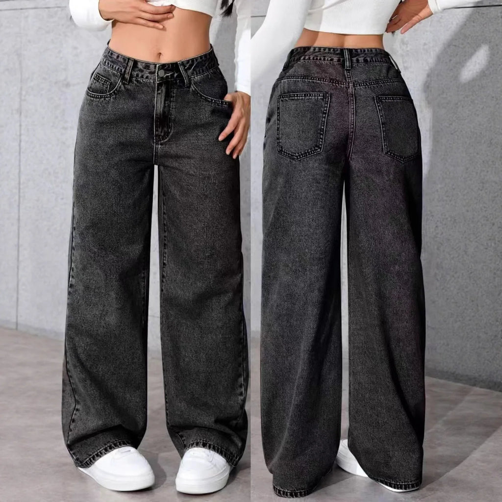 Women's High‑Waist Wide‑Leg Jeans S‑5XL – Plus‑Size Straight Loose Casual Pants