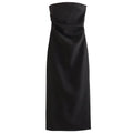 Damen Trägerlos Kleid – Sommer, Midi, Rüschen, Schulterlos, Casual