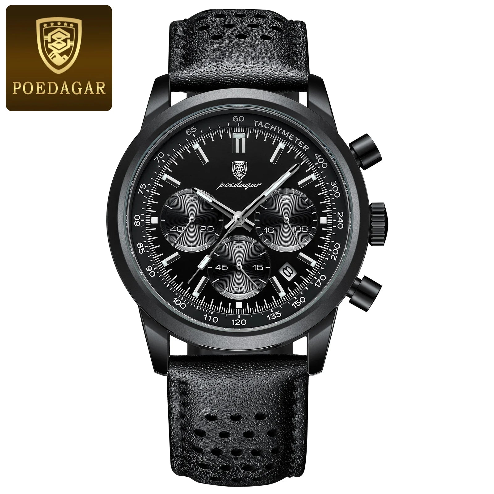 Herren-Chronograph Luxusuhr – Wasserdicht, Lederarmband, Quarz
