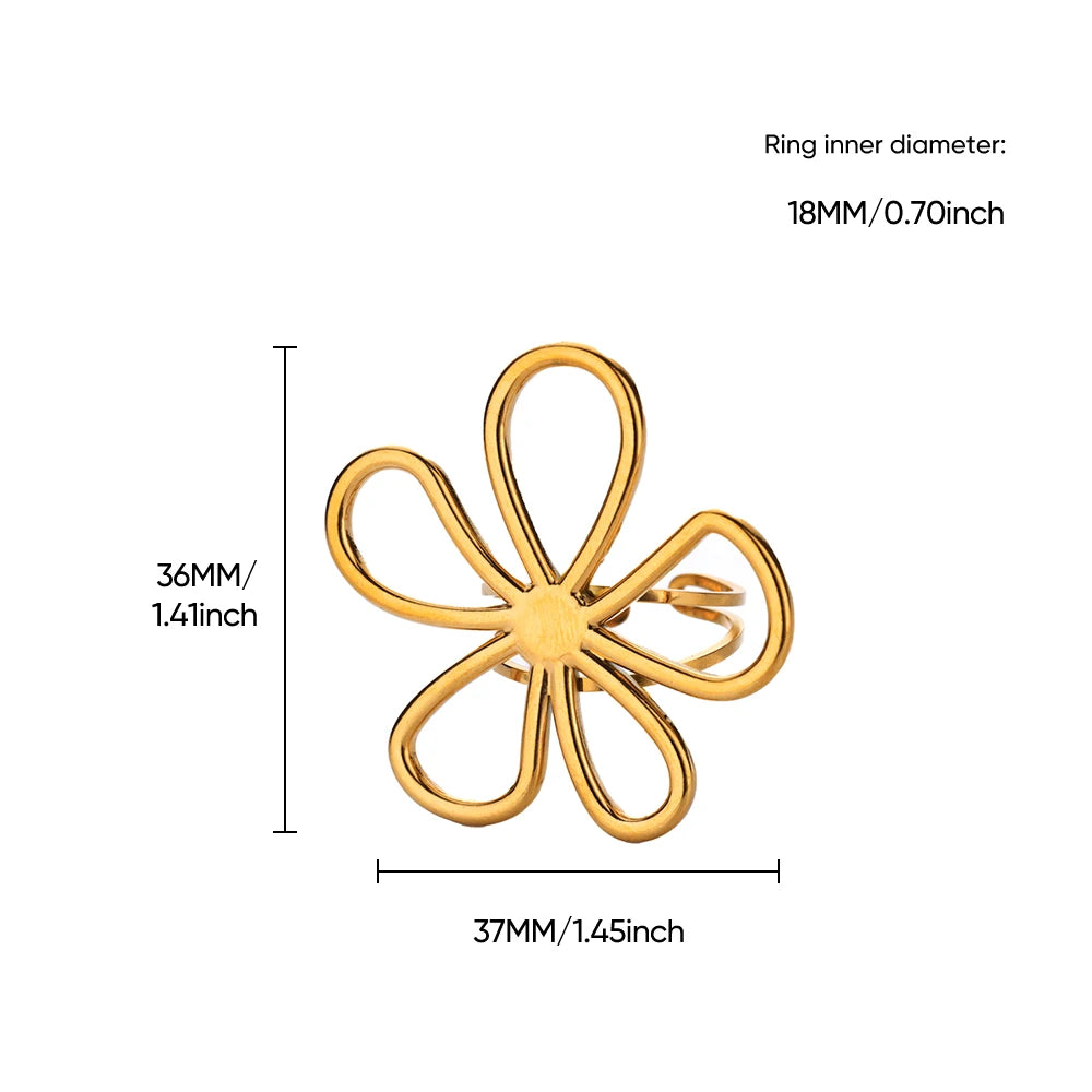 Damen Edelstahl Blumen Ring – Offen, Gold Farbe, Trendy, Modeschmuck, Geschenk