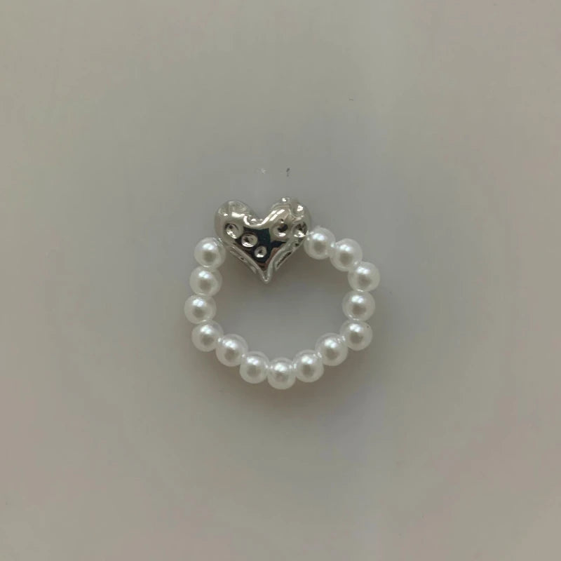 Perlenring für Damen – Korean Style, Herz-Design, Verstellbar