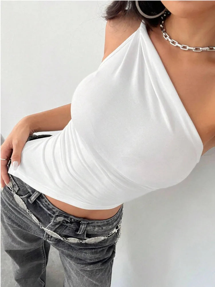 Damen Tank Top – Asymmetrisch, Slim Fit, Einfarbig, Sommer 2025