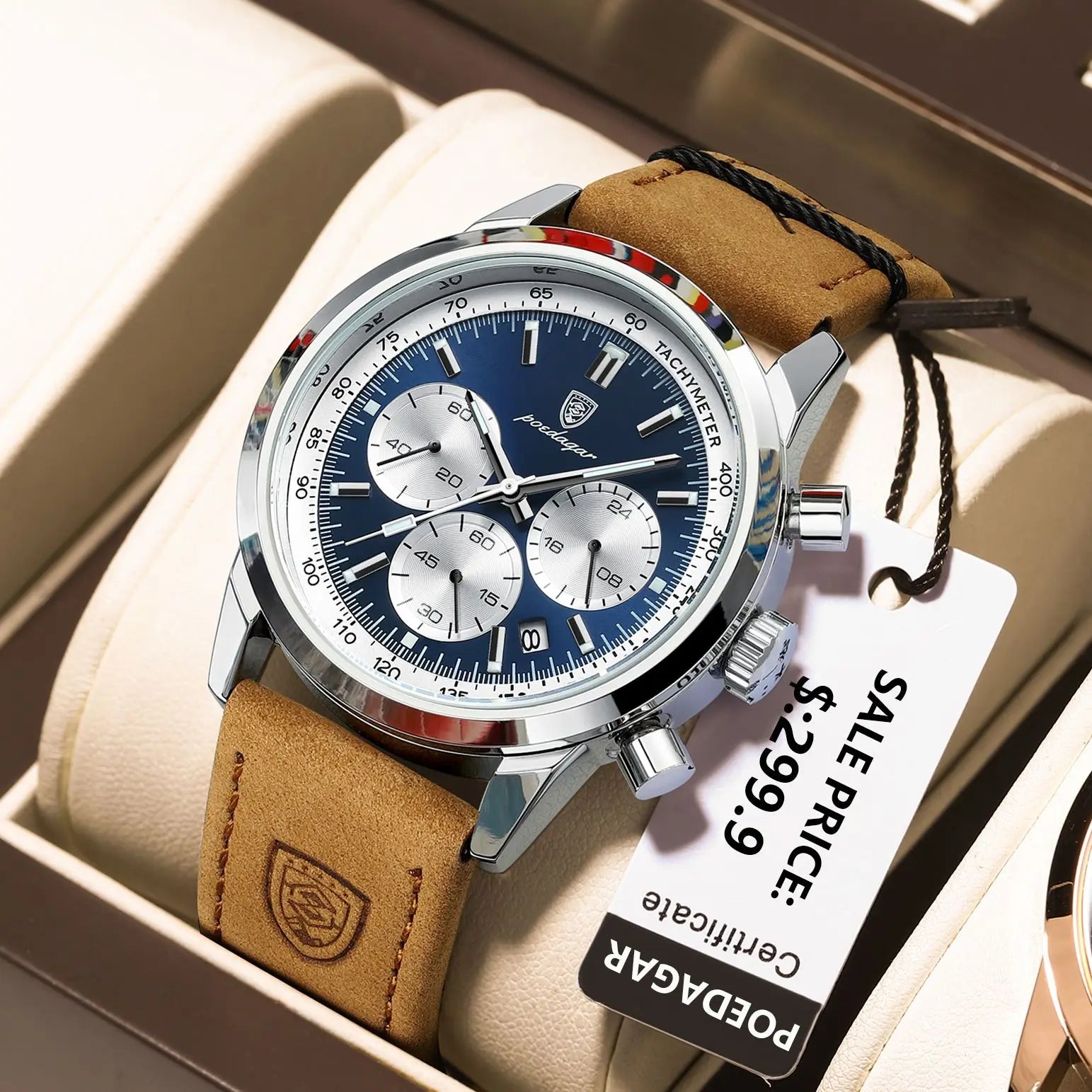 Herren-Chronograph Luxusuhr – Wasserdicht, Lederarmband, Quarz