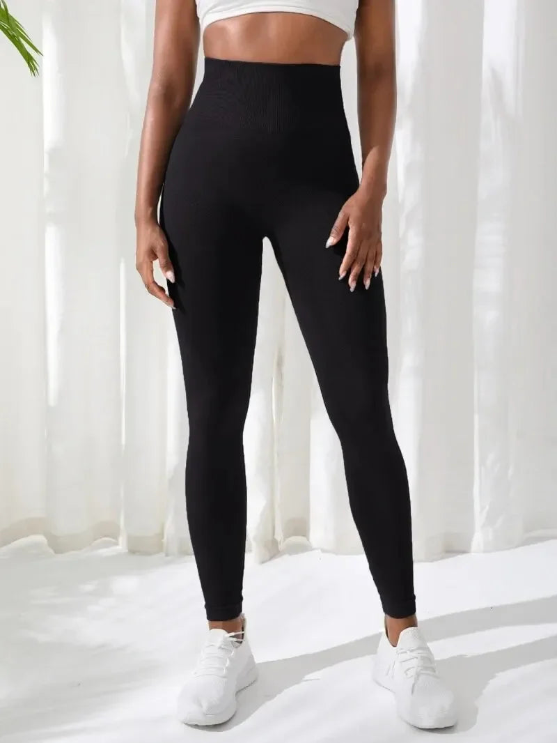 Seamless Knit Women Pants High Waist Stretchy Yoga Leggings Gym Workout Athletic Sports Fitness Trousers