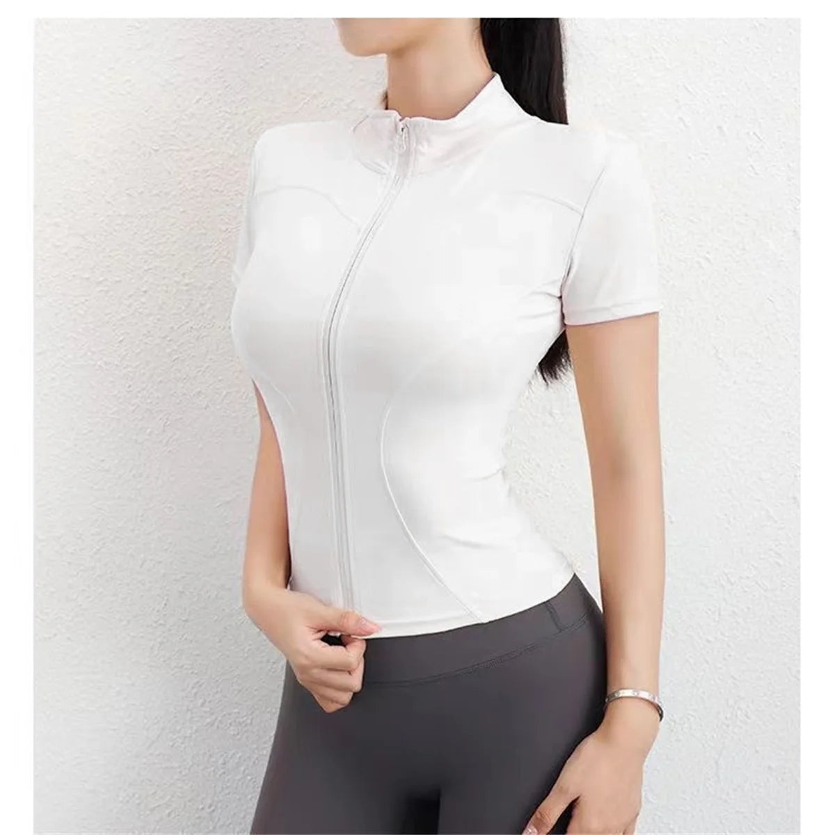 Damen Yoga Sport Top – Stehkragen, Reißverschluss, Slim Fit, Sommer