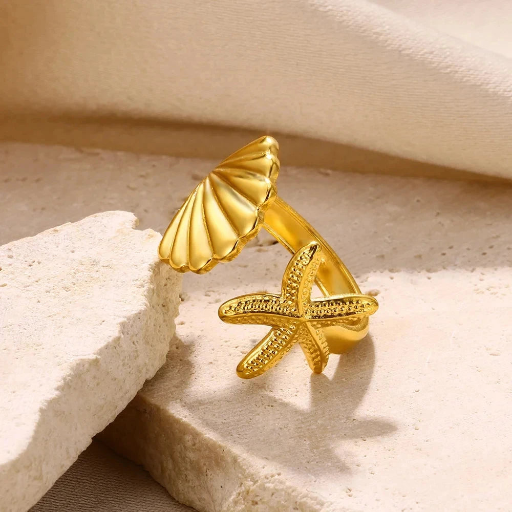 Edelstahl Ringe für Damen – 316L, Verstellbar, Muschel-Design