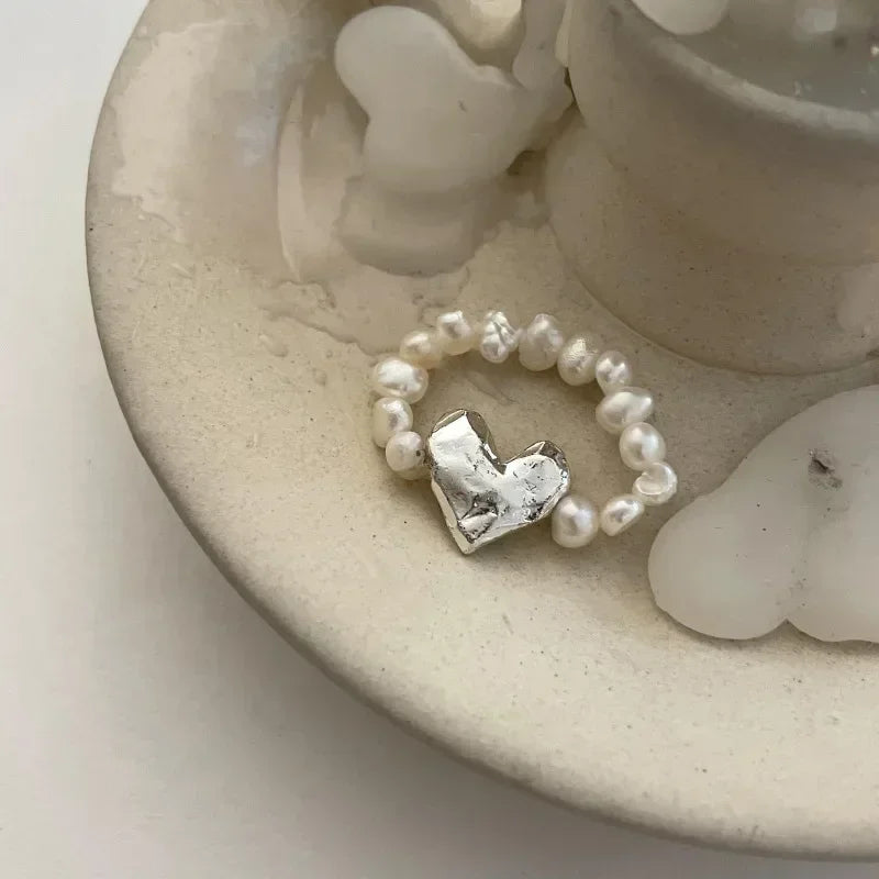 Perlenring für Damen – Korean Style, Herz-Design, Verstellbar