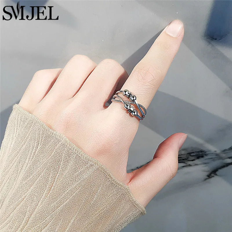 Punk Anti-Stress Spinner Ring – Verstellbar, Perlen, für Paare